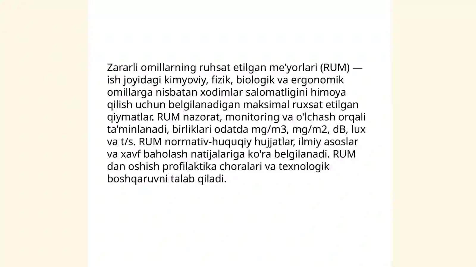 Korxonalarda zararli omillarning ruhsat etilgan me’yorlari 4