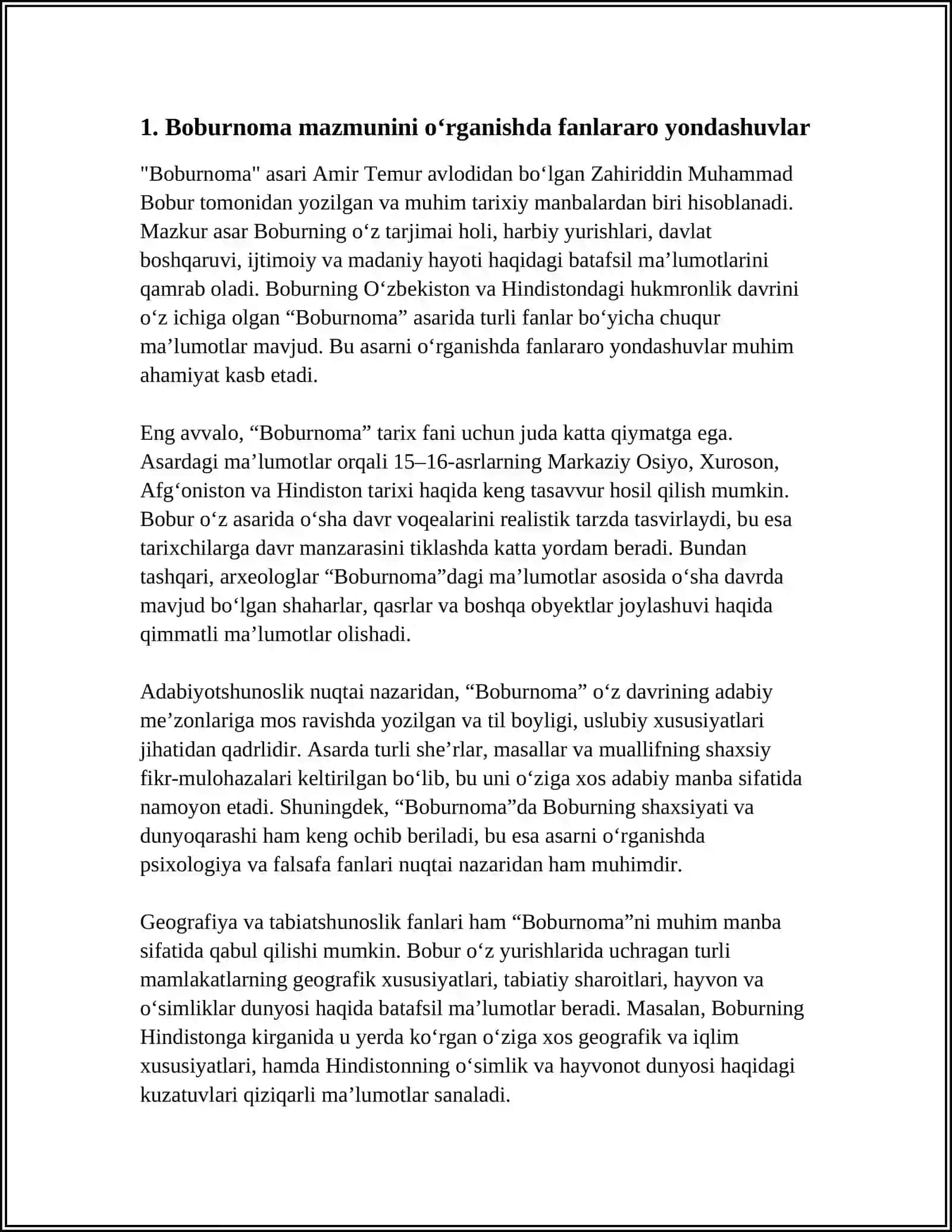 BOBURNOMA ASARINI ÒRGANISHDA FANLARARO ALOQADAN FOYDALANISH 4