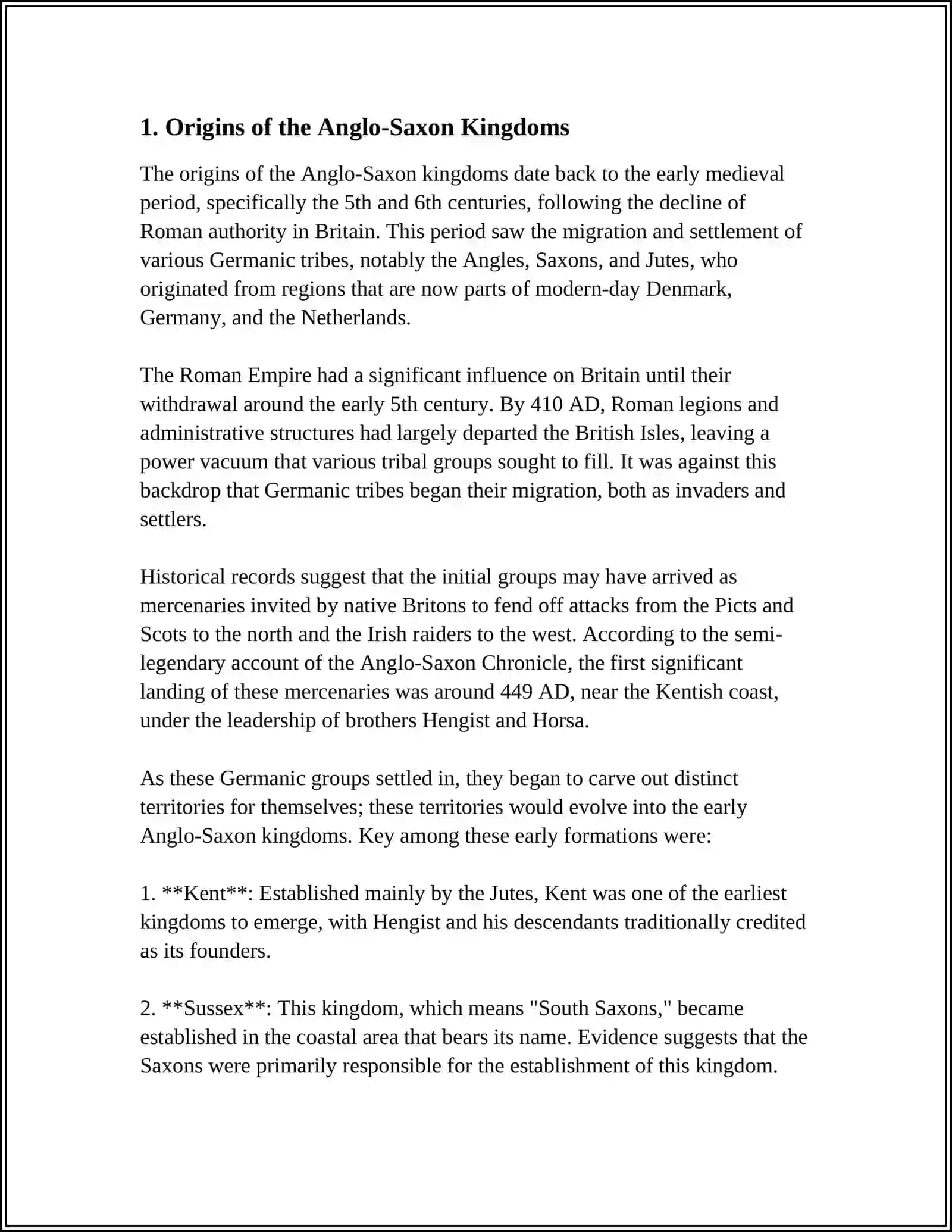 RESEARCH AND SUMMARIZE THE MAJOR ANGLO-SAXON KINGDOM(WESSEX, MERCIA, NORTHUMBRIA, EAST ANGLIA AND THEIR HISTORICAL SIGNIFICANCE) 4