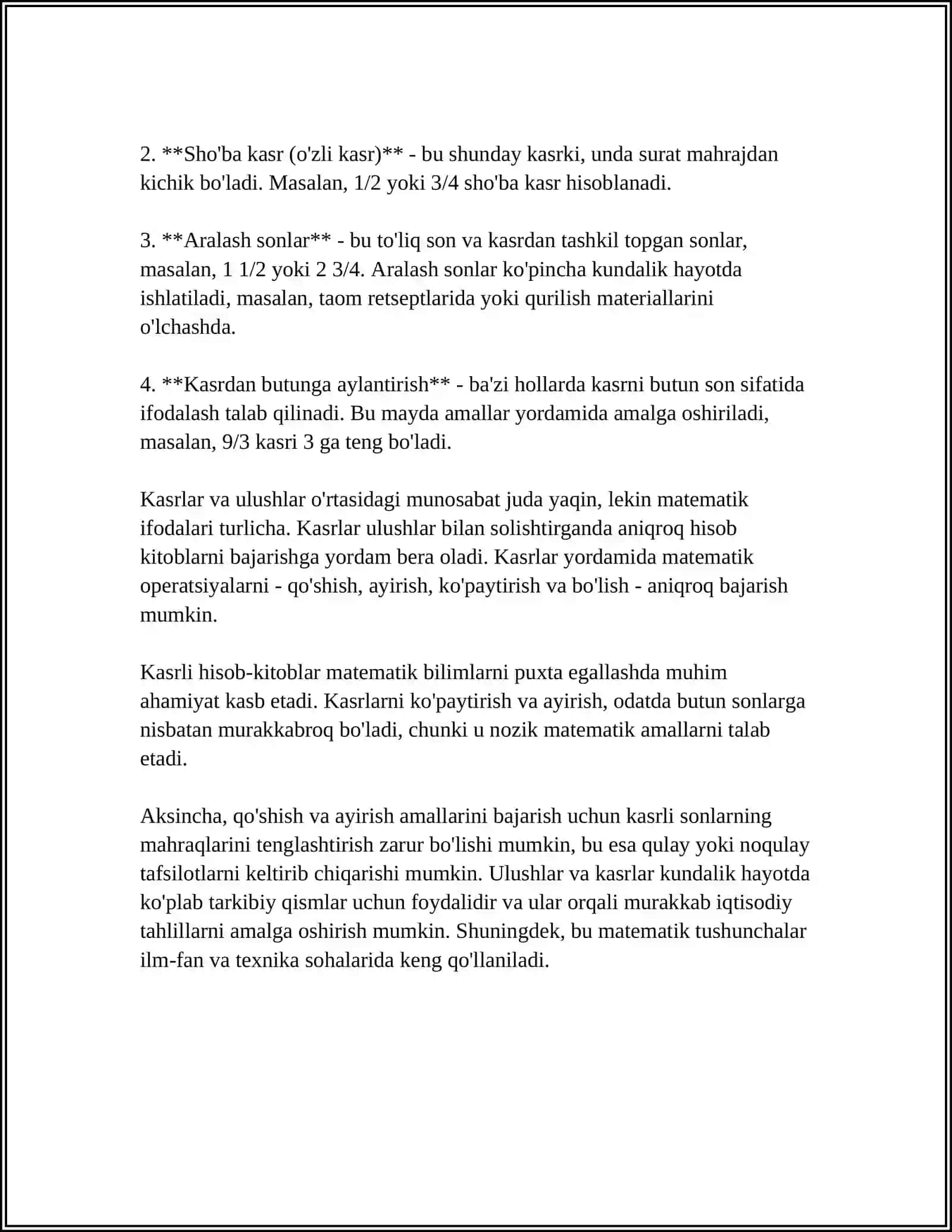 ULUSH VA KASR, O'NLIK KASR MAVZUSINI O'RGANISHDA KO'RGAZMALILIKDAN FOYDALANISH 4