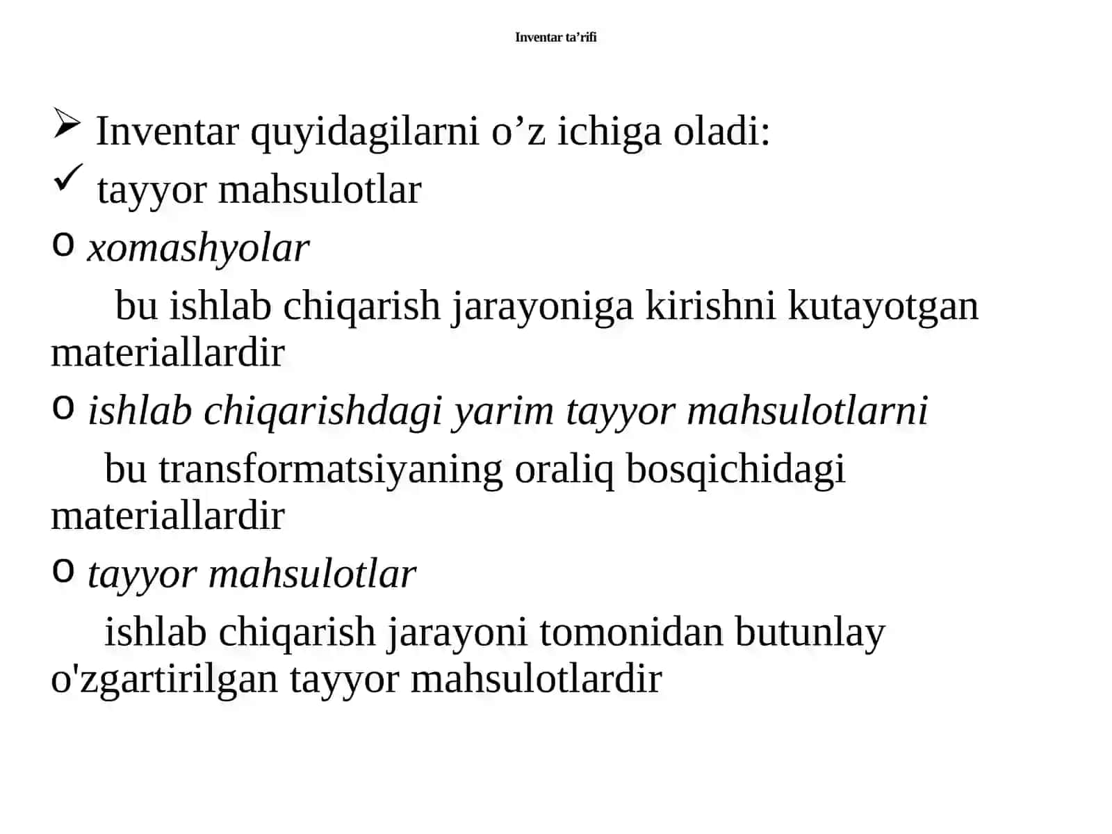 Operatsion Menejment Fanida Mustaqil talab Inventari 4