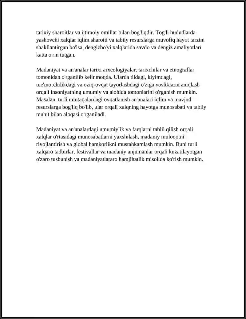 DUNYO XALQLARI MADANIYATIDAGI UMUMIYLIK VA FARQLAR 4