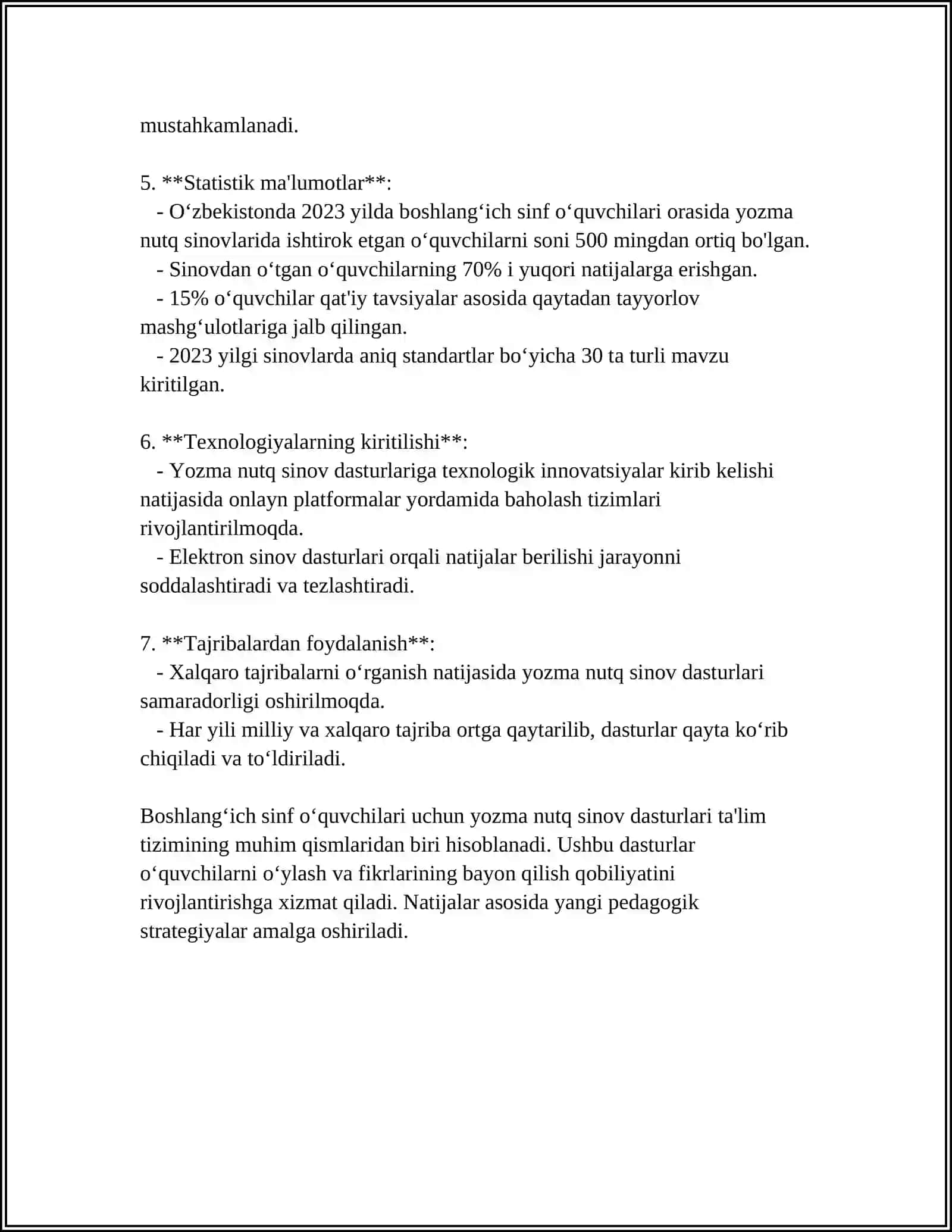 BOSHLANĞICH SINF ÕQUVCHILARINING YOZMA NUTQINI TEKSHIRISH METODIKALARI 4