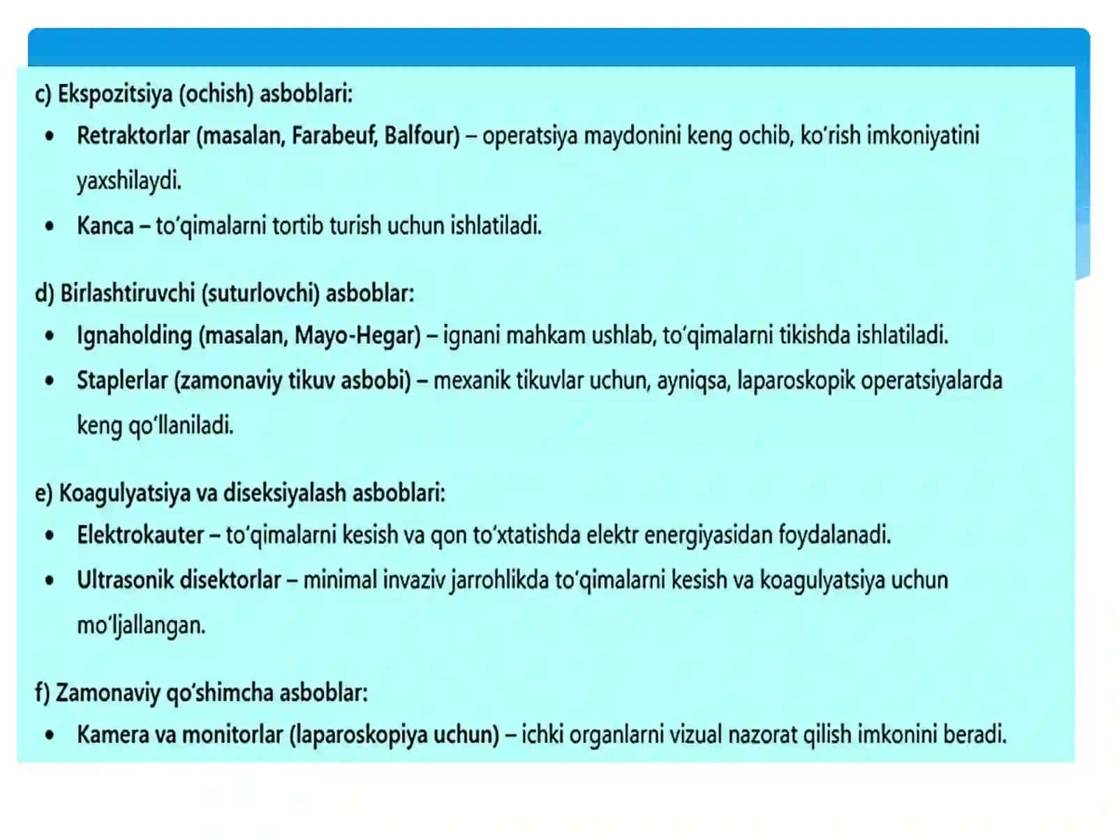 "Zamonaviyxirurgikasboblar. Zamonaviytikuvmateriallari." 4