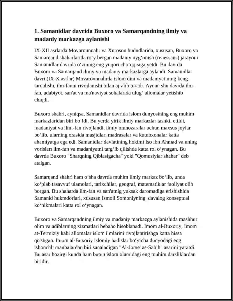 IX-XII ASRLARDA OʻZBEKISTON HUDUDIDA ROʻY BERGAN MADANIY UYGʻONISH (RENESSANS) VA BUYUK ALLOMALARNING JAHON SIVILIZATSIYASIGA QOʻSHGAN HISSAS 4