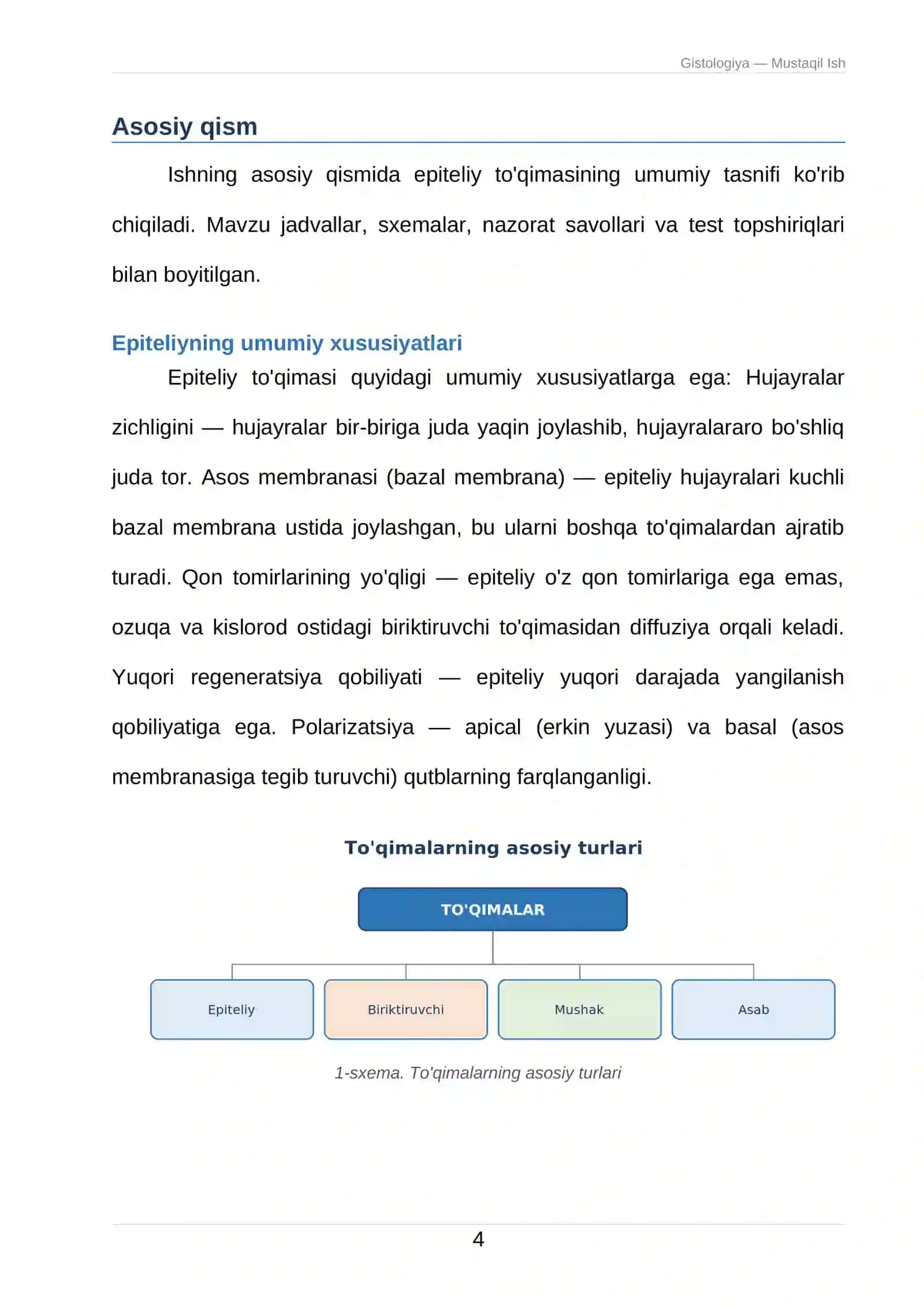 Epiteliy to'qimasining umumiy tasnifi 4