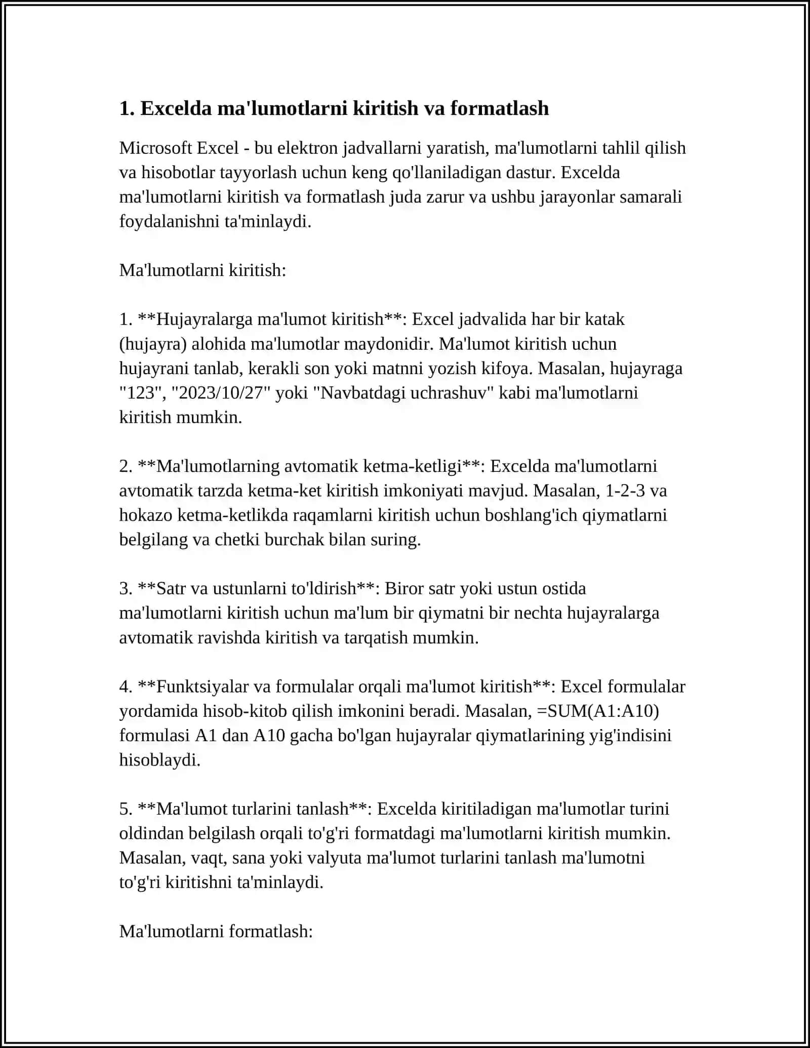 MICROSOFT EXCEL ELEKTRON JADVAL MUXARRIRI YORDAMIDA TIBBIY BIOLOGIK TAJRIBA NATIJALARINI STATISTIK QAYTA ISHLASH VA BAXOLASH 4