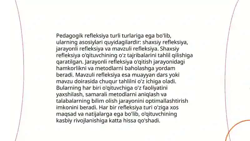 Oʻqituvchining kasbiy pedagogik refleksiya asosida oʻz pedagogik mahorati imkoniyatlarini takomillashtirish 4