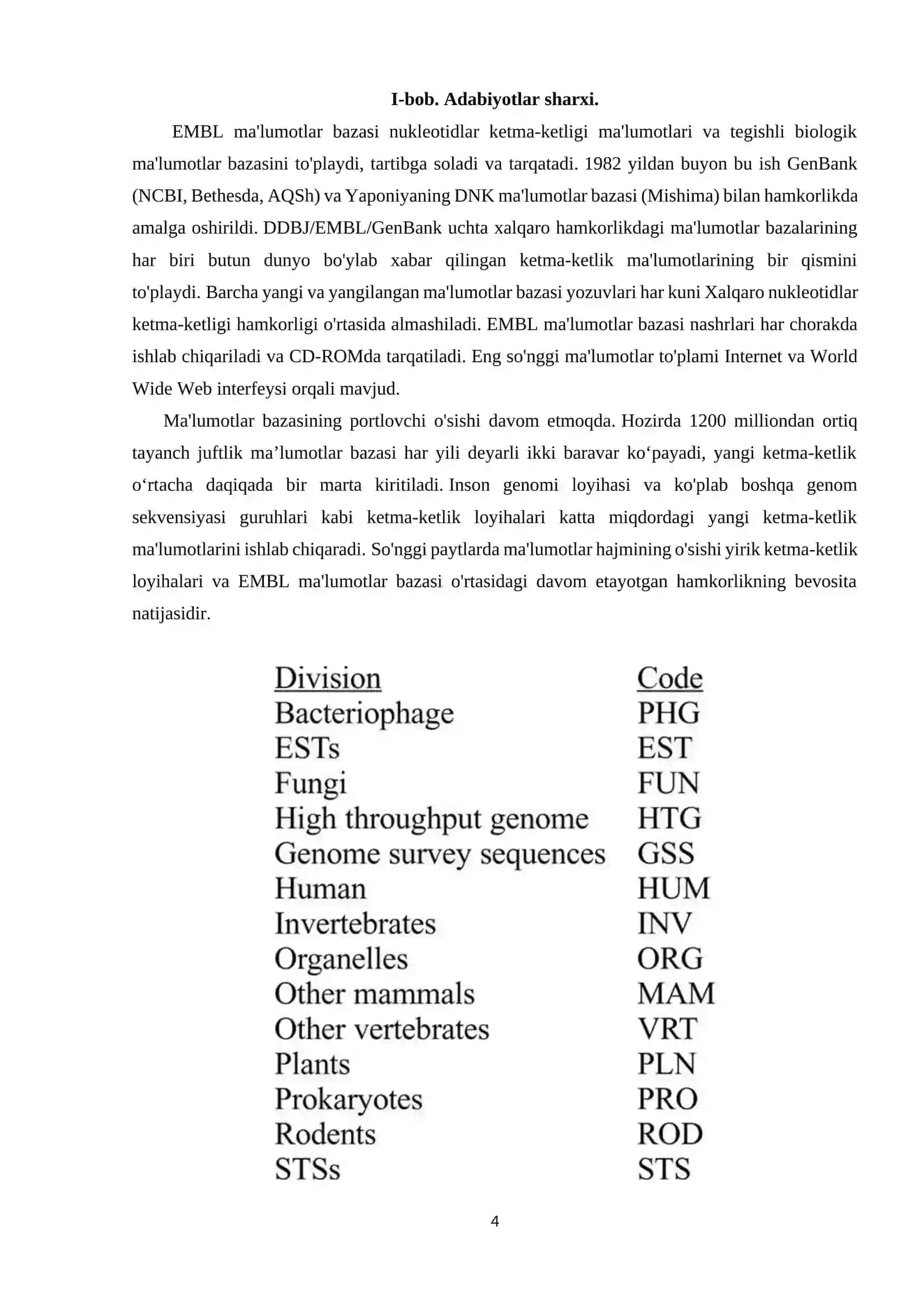 Mavzu: DNK va RNK nukleotidlar ketma-ketliklari ma`lumot bazalari (EMBL) 4
