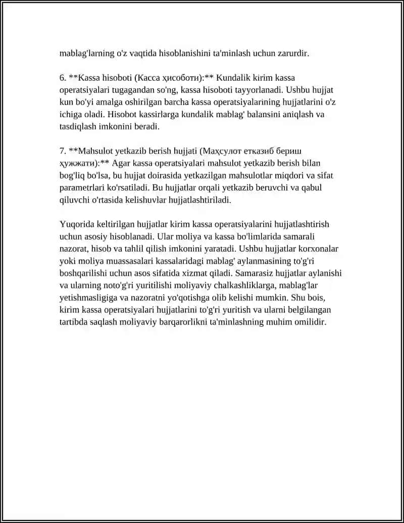 Kassa kirim operatsiyalari bo'yicha hujjatlar 4