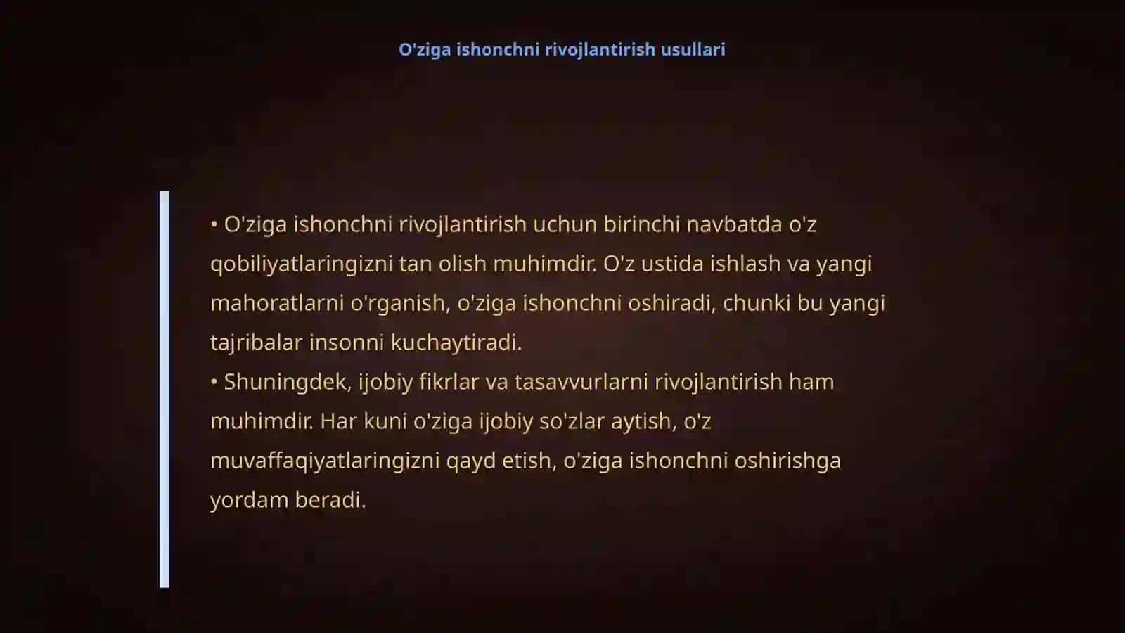 Oziga ishongan inson bolish sirlari 4