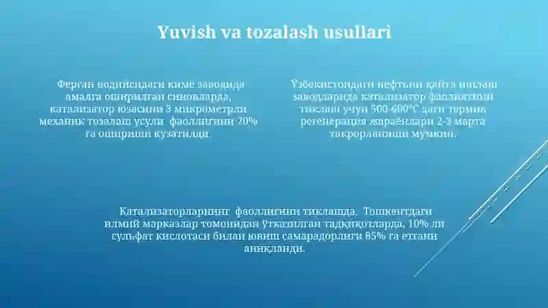 Katalizatorning aktivligini tiklash usullari 4