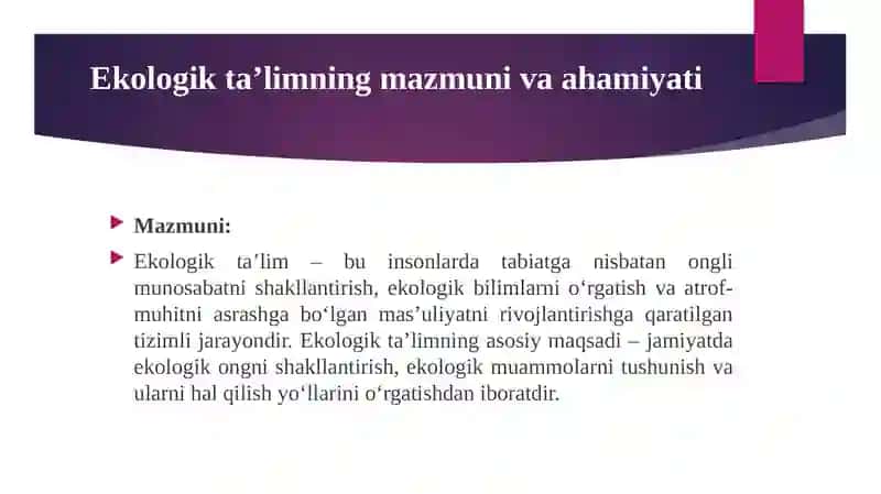 Ekologik ta'lim, Tarbiya va madaniyatning ekologik muommolarini oldini olishda g'orni va roli 4