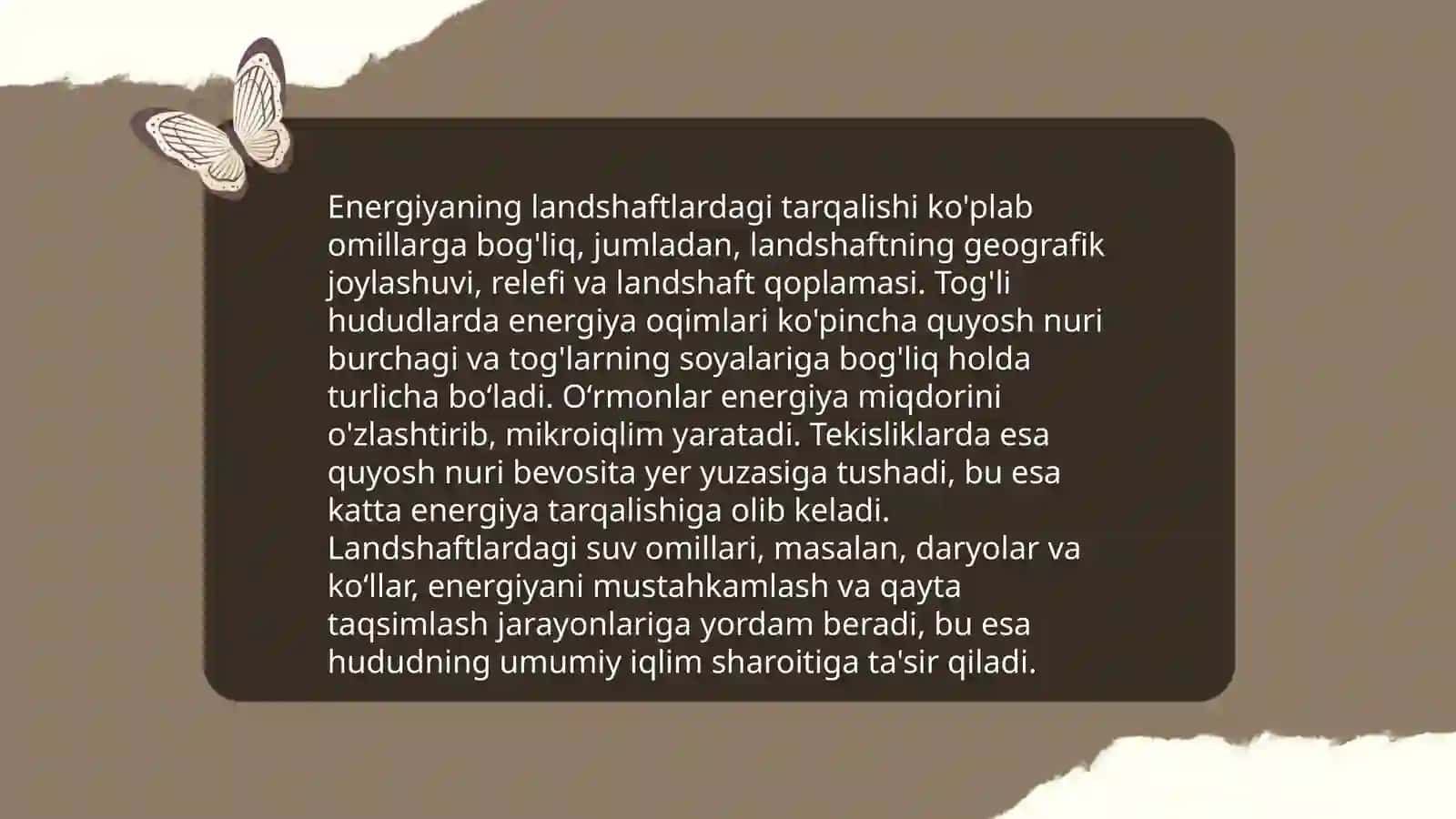 Landshaftlarda modda va energiya almashinuvi to'g'risida 4