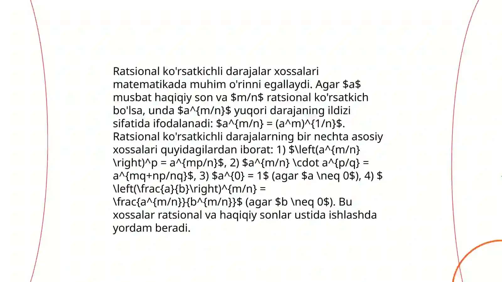 Ratsional koʻrstkichli daraja va uning xossalari 4
