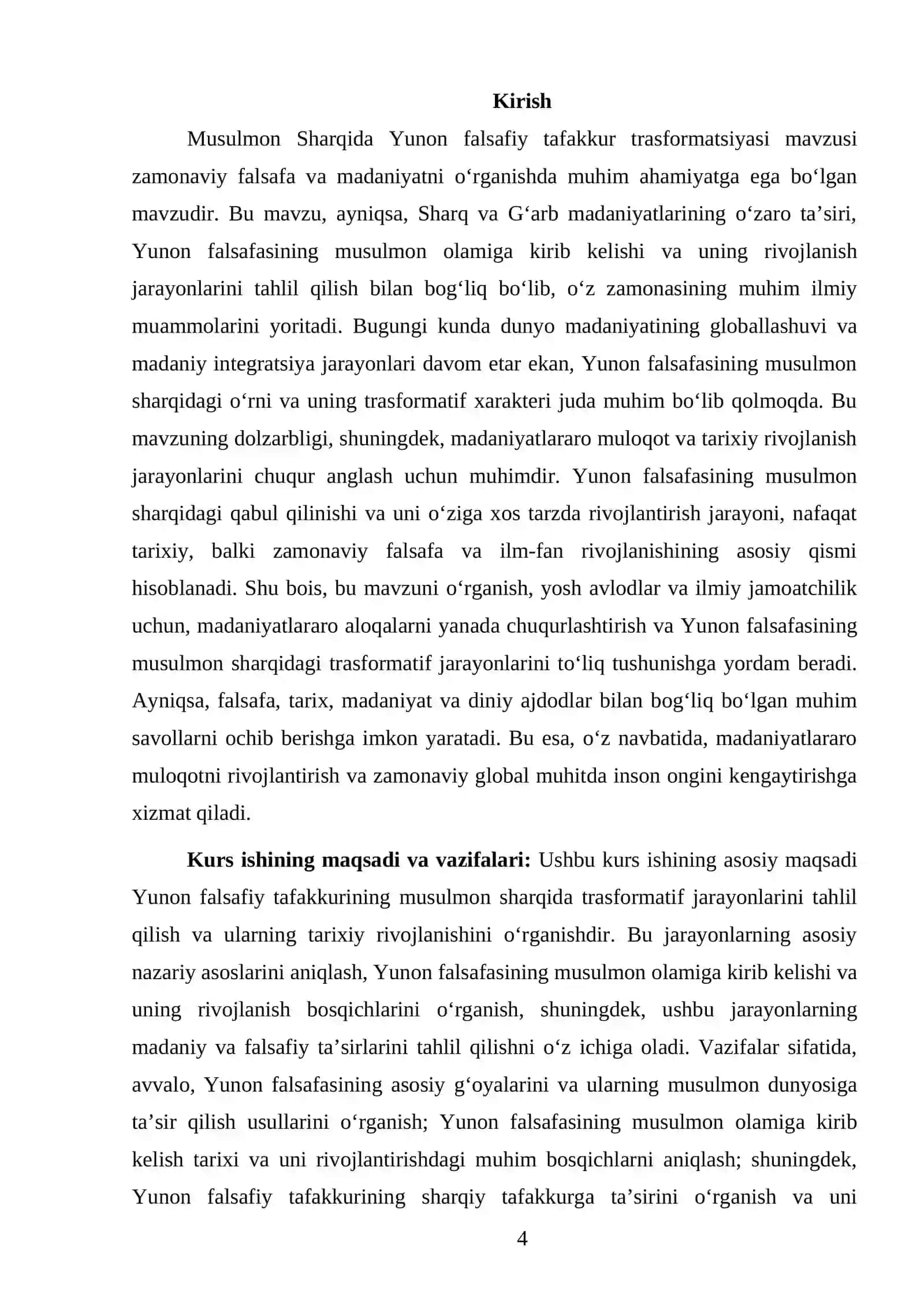 TURANOVA MAHLIYO ULUGBEKOVNANING FALSAFA FANIDAN TAYYORLAGAN KURS ISHI 4
