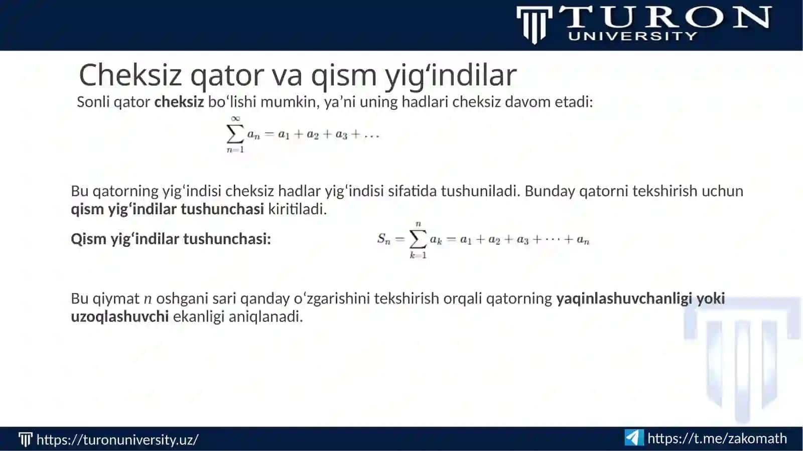 Turli xil sonli qatorlarning yaqinlashuvchanligi 4
