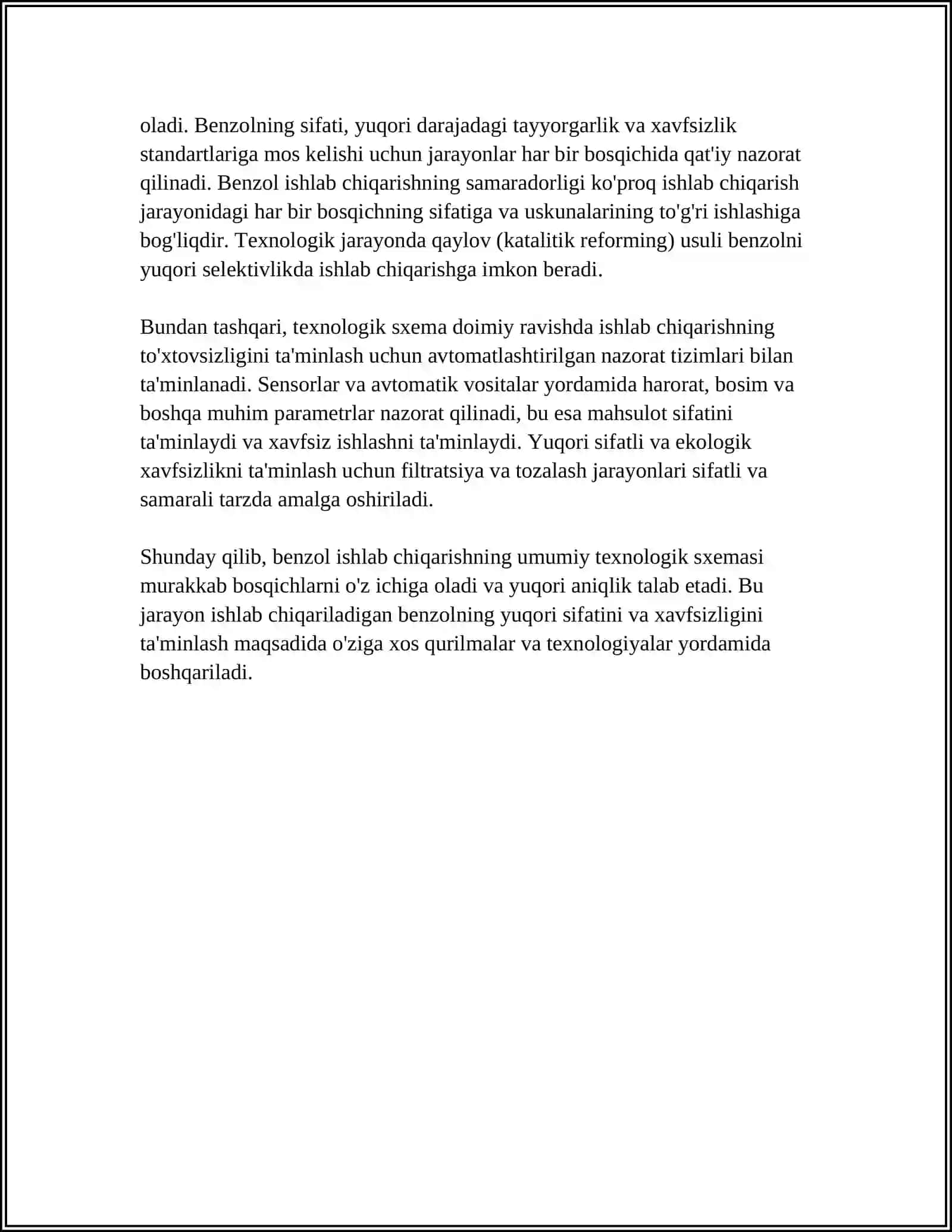 BENZOL ISHLAB CHIQARISH JARAYONINING TEXNOLOGIK SXEMASI 4