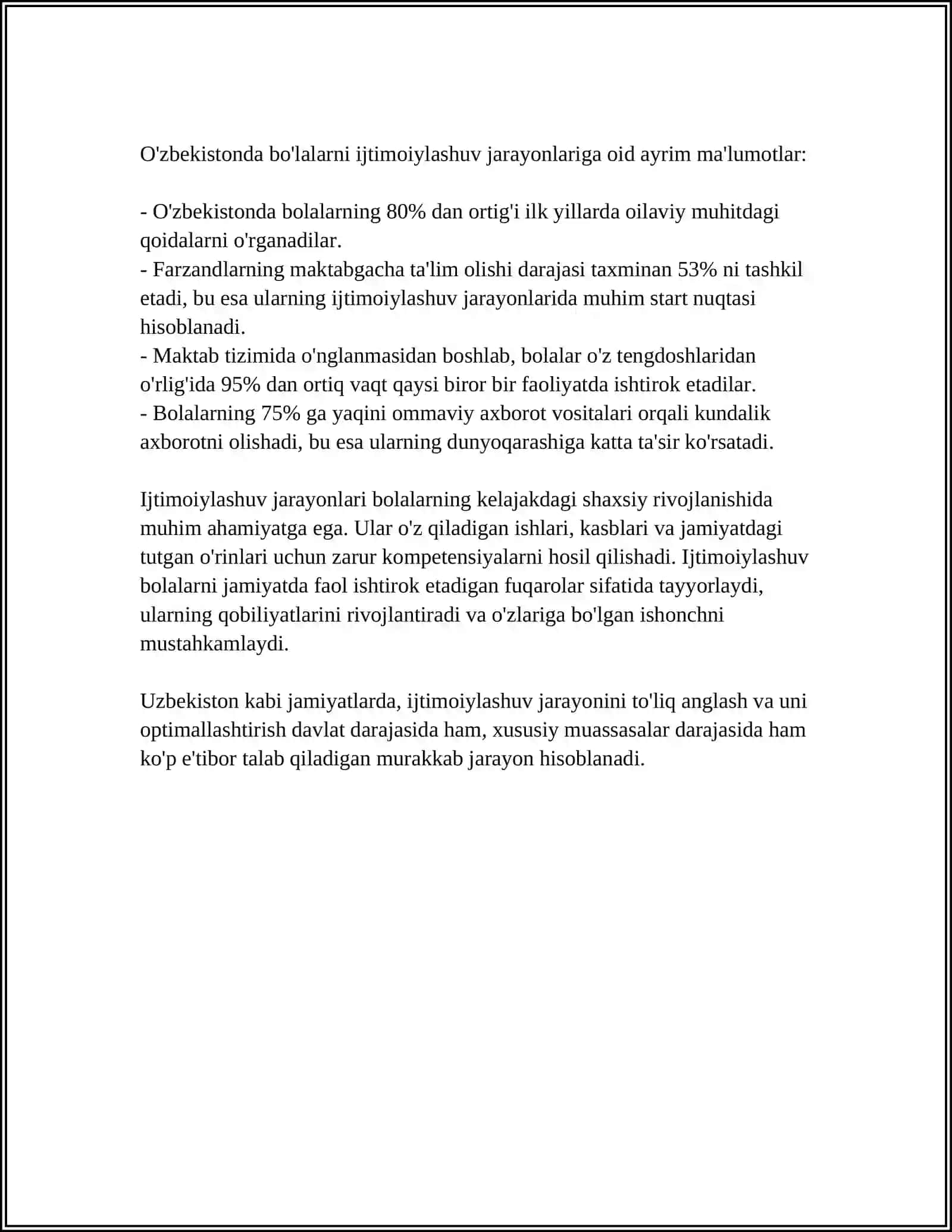 TA’LIMDA BOLALARNING IJTIMOIYLASHUVINI RIVOJLANTIRISH ORQALI HAYOTGA TAYYORLASH 4