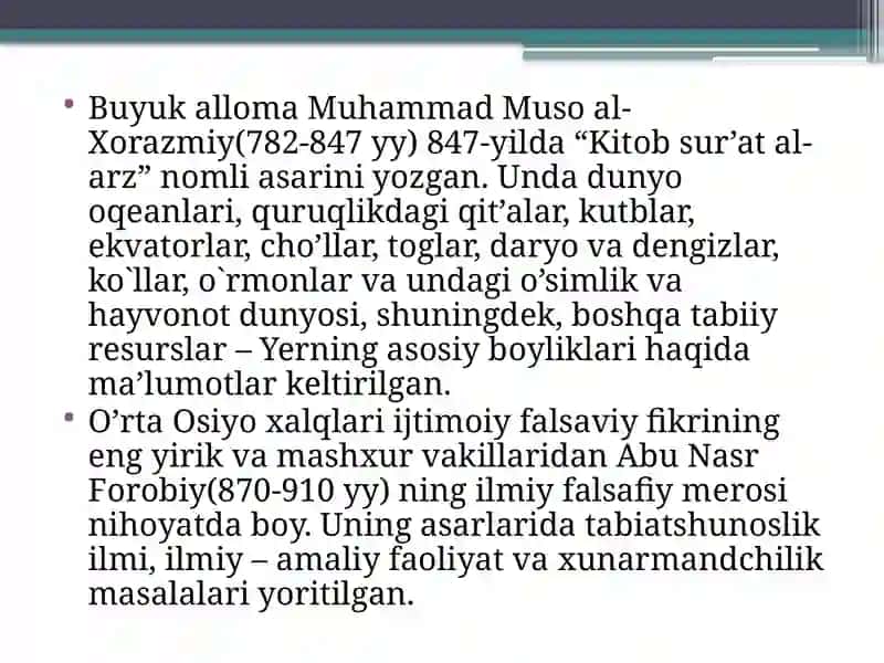 O’rta Osiyo allomalarining tabiiy fanlarni shakllanishi va rivojlanishiga qo’shgan hissalari 4