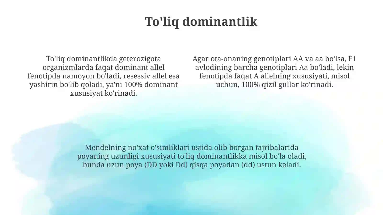 Belgilarning birikkan holda (toʻliq va notoʻliq) nasldan-nasigaberilishi 4