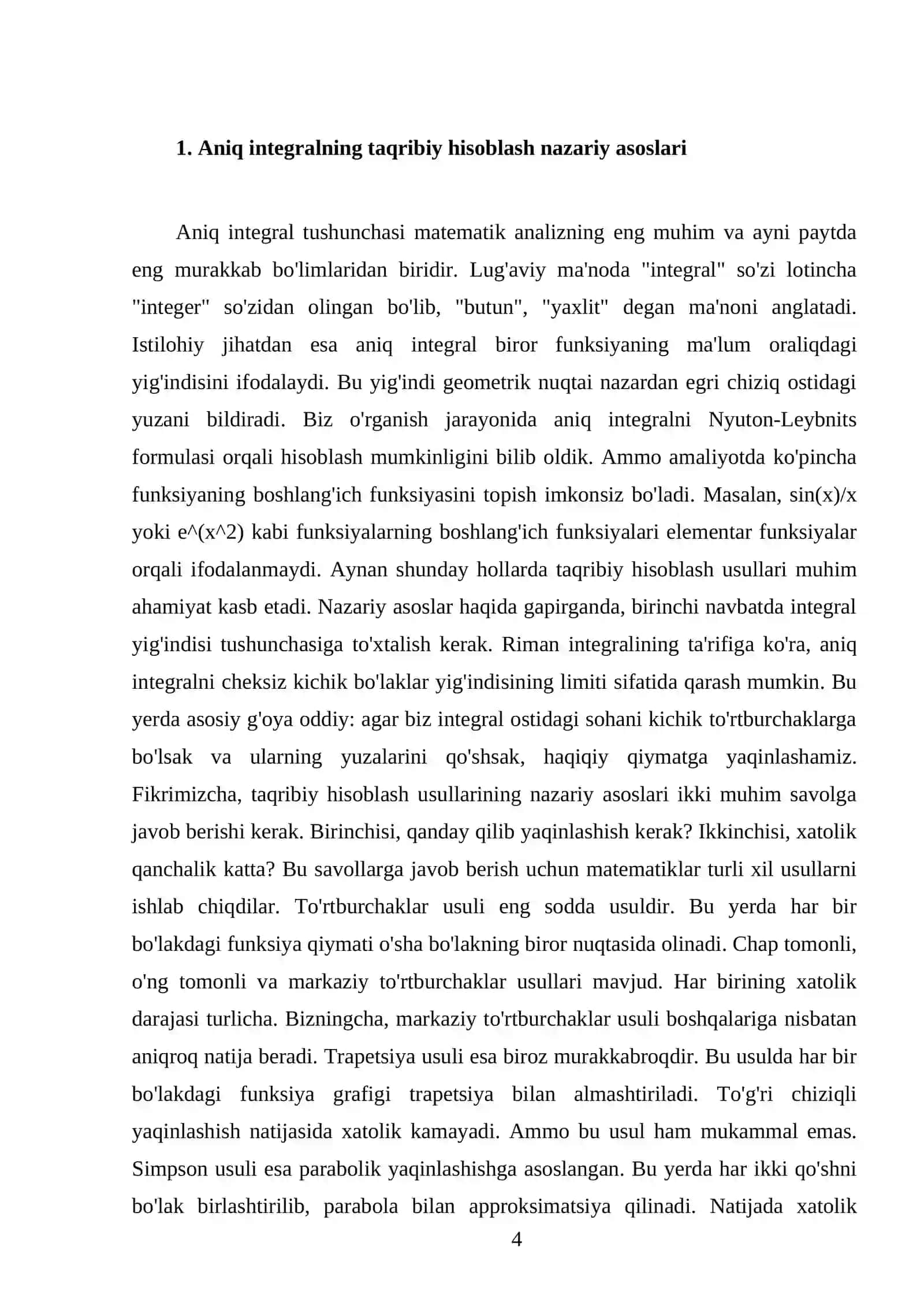 Aniq integralni taqribiy hisoblash 4