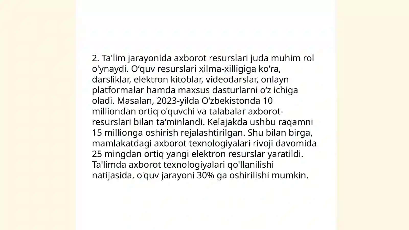Axborotning ta'lim va tarbiya jarayonidagi o'rni va ahamiyati 4