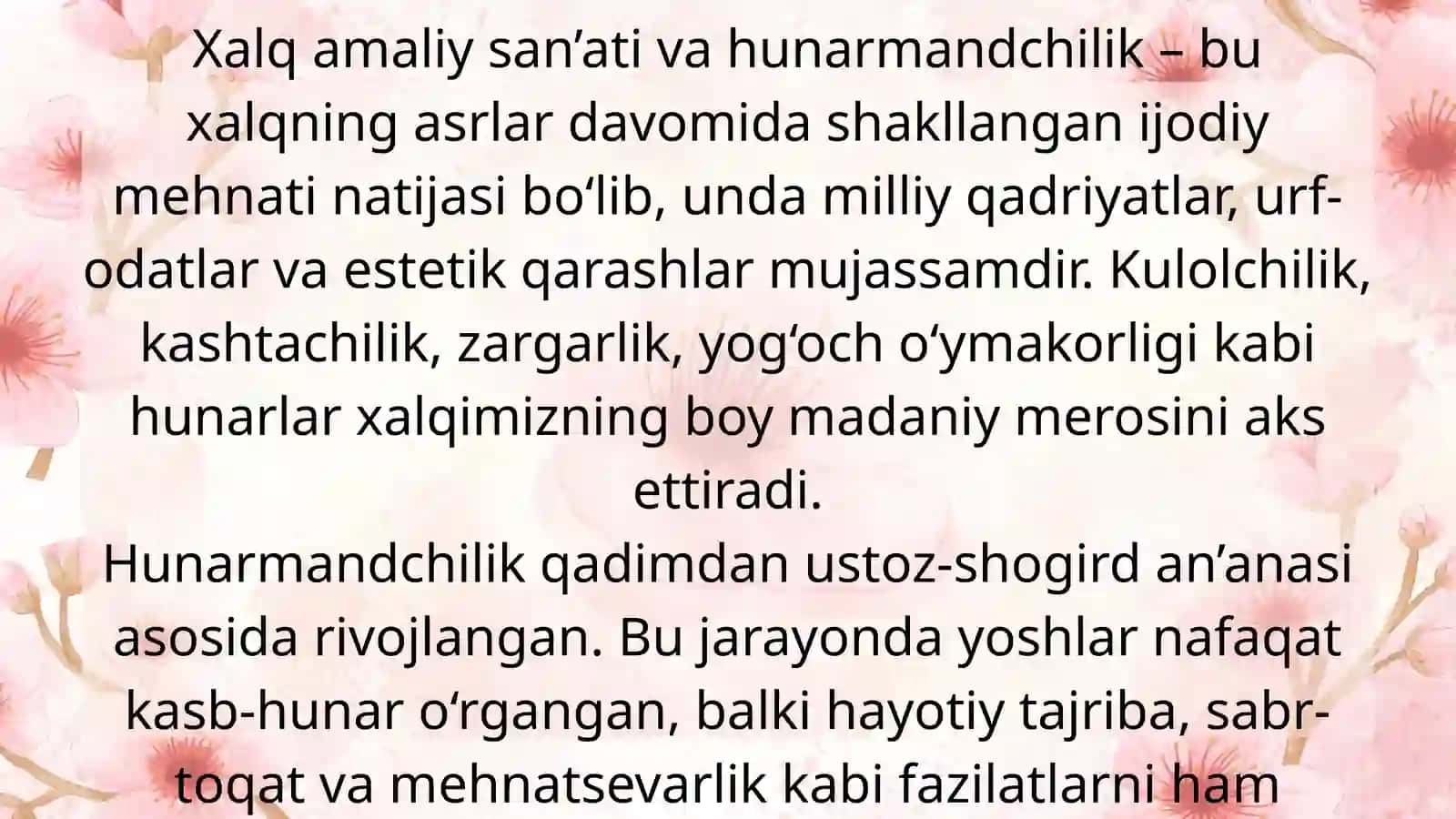 Xalq amaliy san'ati va hunarmanchilikning ta'limiy va tarbiyaviy ahamiyati 4