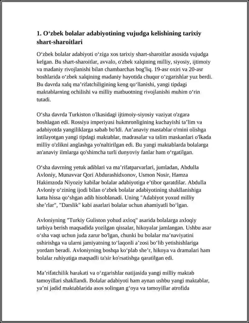 Oʻzbek Bolalar Adabiyotining Vujudga Kelishi 4