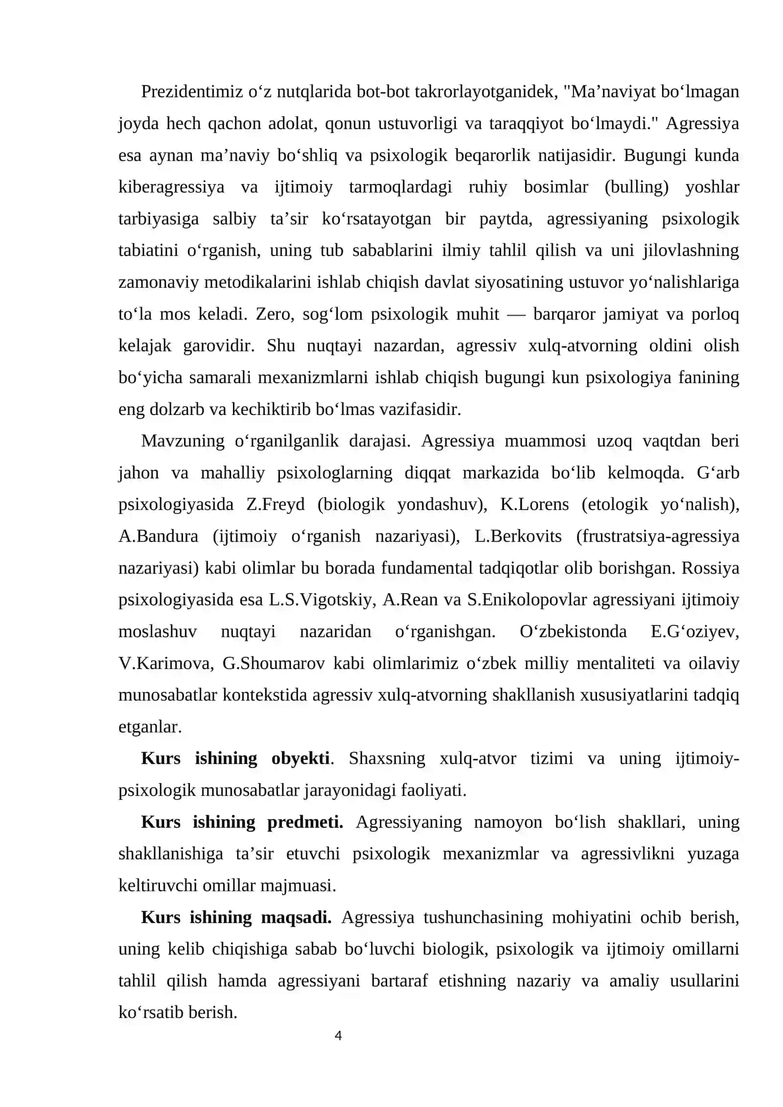 Agressiya haqida tushuncha. Agressiyani yuzaga keltiruvchi sabablar 4