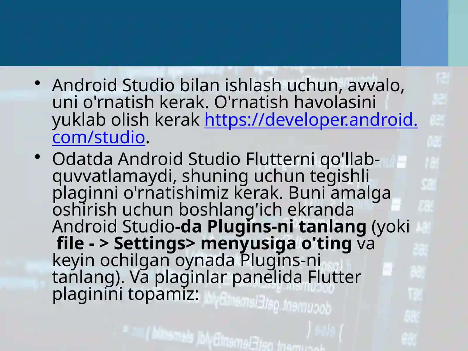 Flutter: Android Studio interfeysi 4