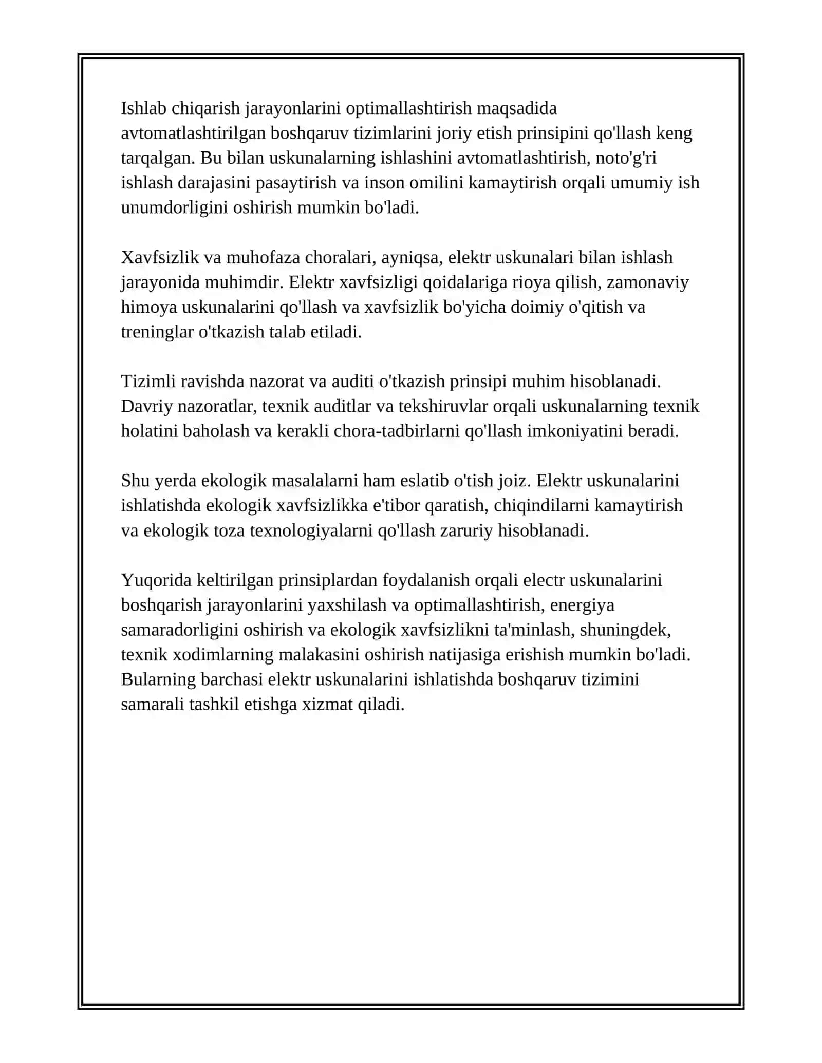 Elektr uskunalarini ishlatishda boshqaruv tizimini tashkil etish 4
