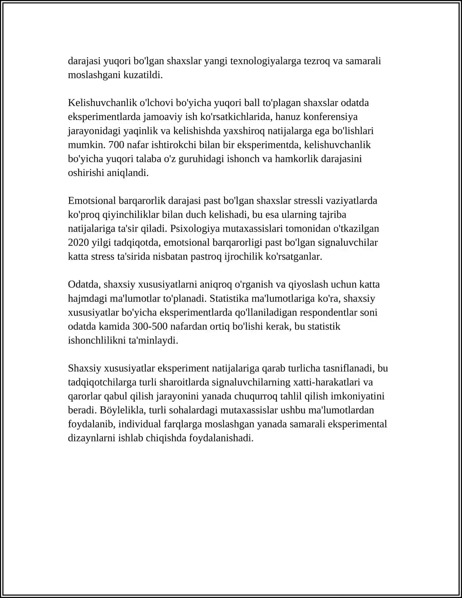 EKSPERIMENTDA SINALUVCHI, UNING SHAXSI VA FAOLIYATI, PSIXOLOGIK EKSPERIMENT VAZIYATI 4
