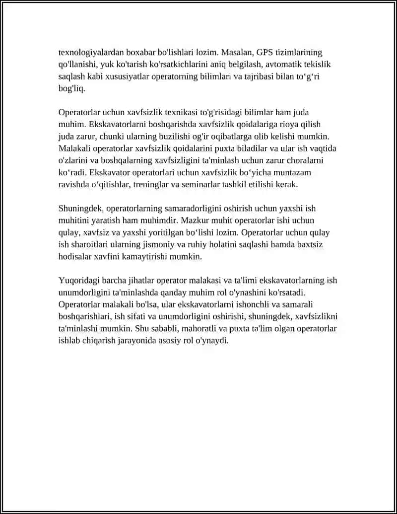 EKSKAVATORLARDIŃ JUMIS ÓNIMDARLIǴI JUMIS ÓNIMDARLIǴIN ASIRIWSHI FAKTORLAR 4