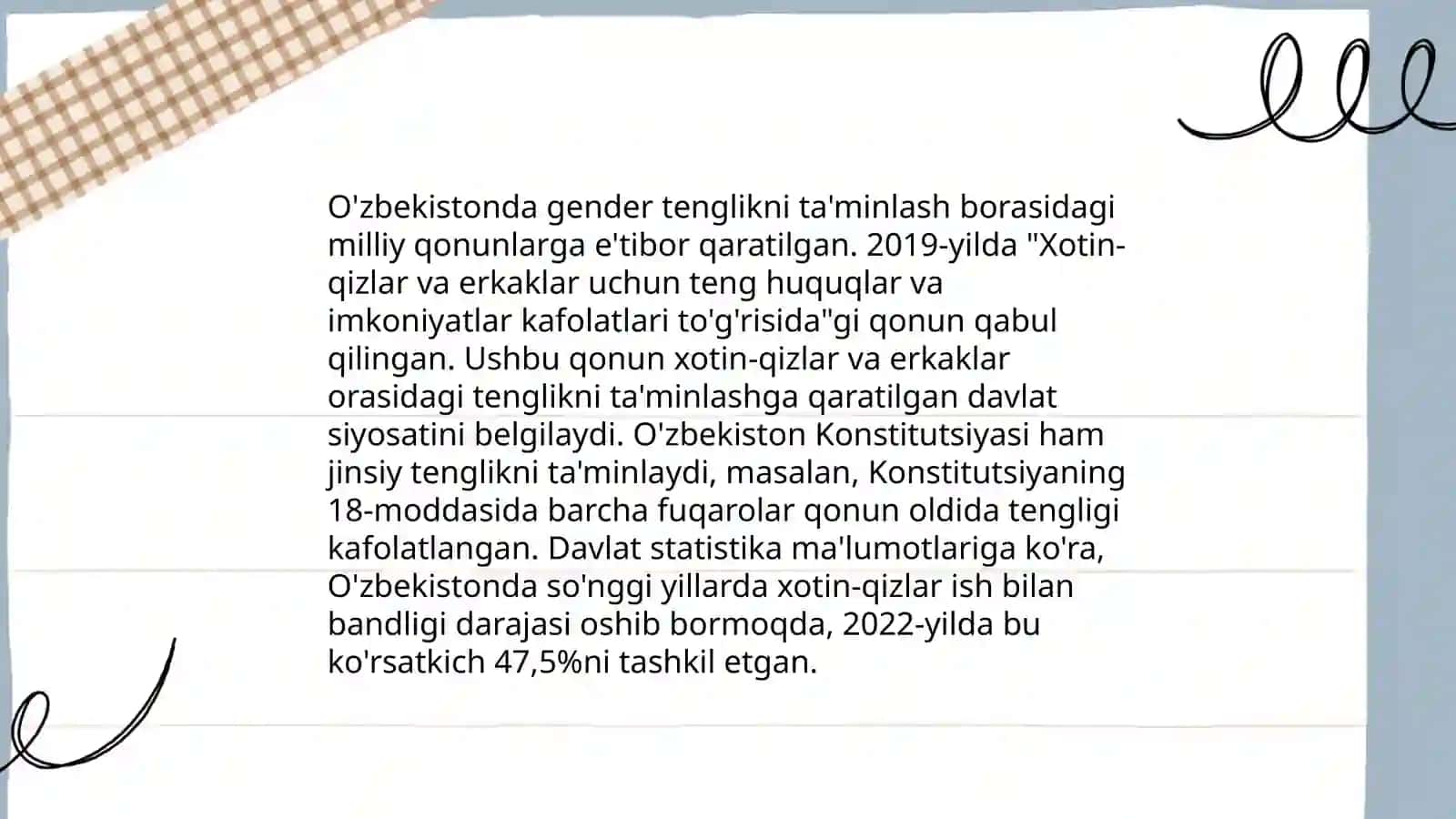 Ayollar huquqlari - O'zbekiston Respublikasi milliy qonunchiligida. Gender tenglik. Himoya orderi 4