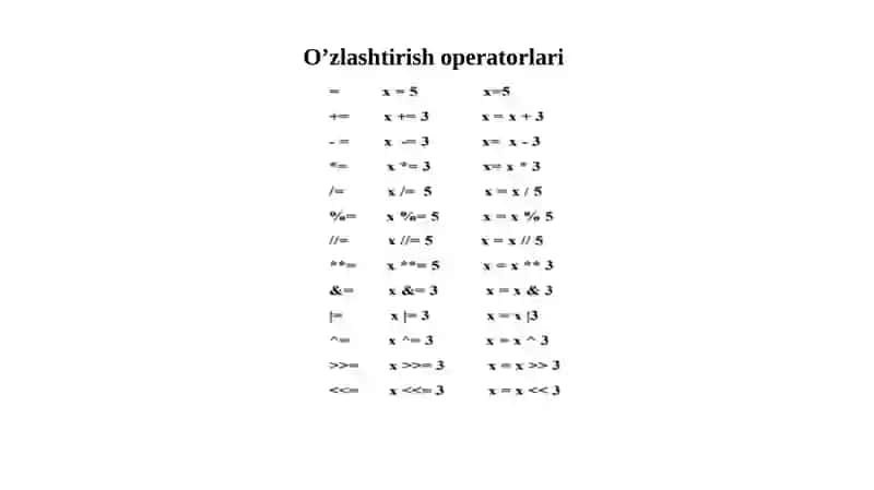 PYTHON OPERATORLARI 4