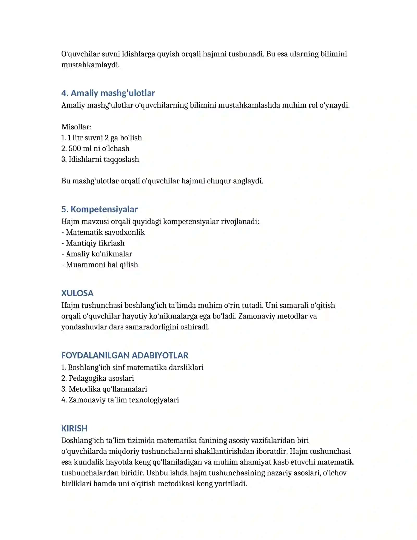 Boshlang‘ich sinflarda matematika o‘qitishda hajm tushunchasi va uning o‘lchov birliklari 4