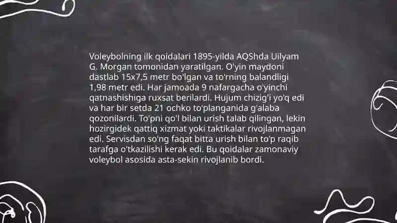 Valeybol o'yinining kelib chiqishi va rivojlanish tarixi 4