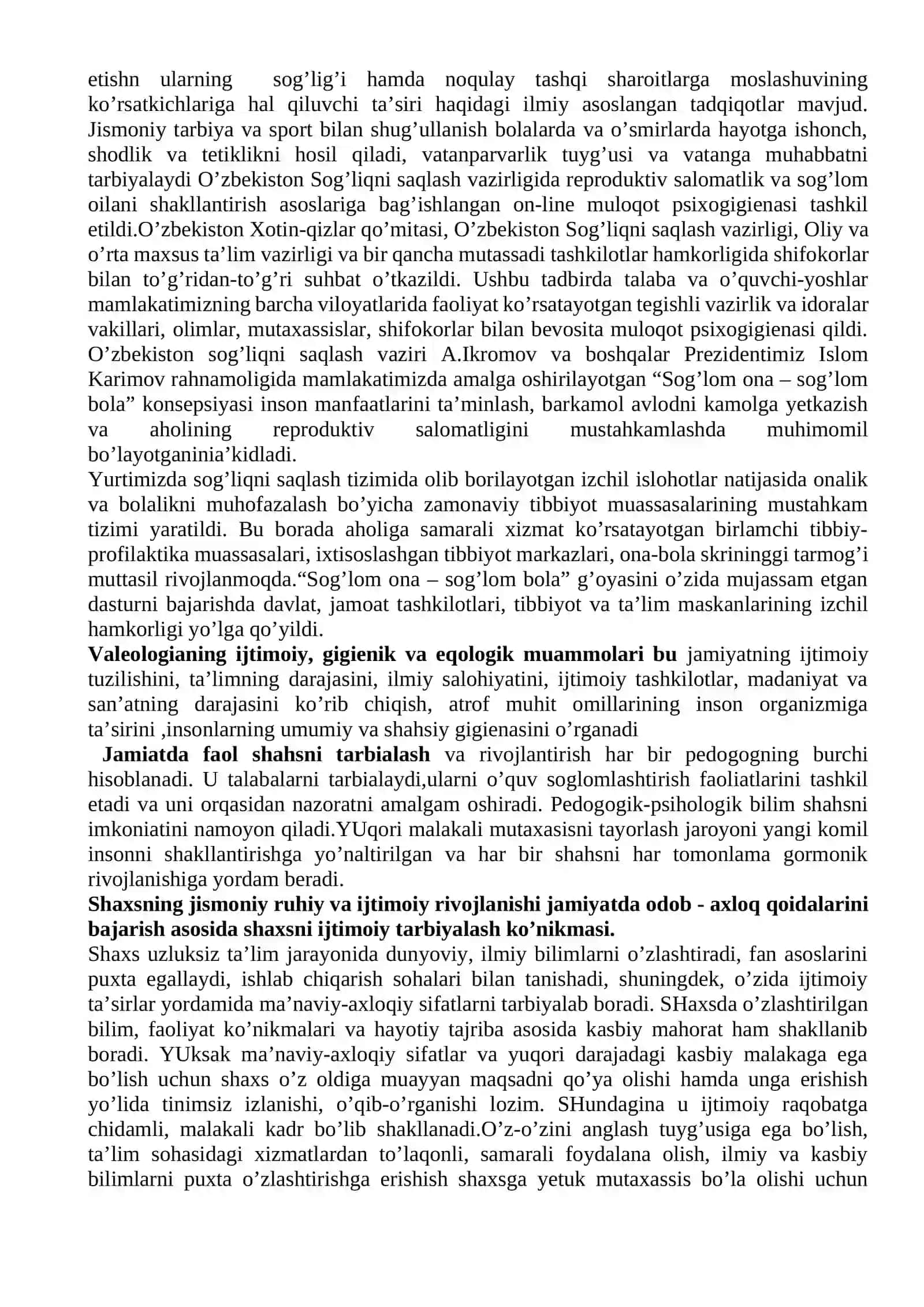 Davlatimizni yosh avlodni tarbiyalash va sog’lig’ini himoya qilish yo’lida olib borayotgan ishlari 4