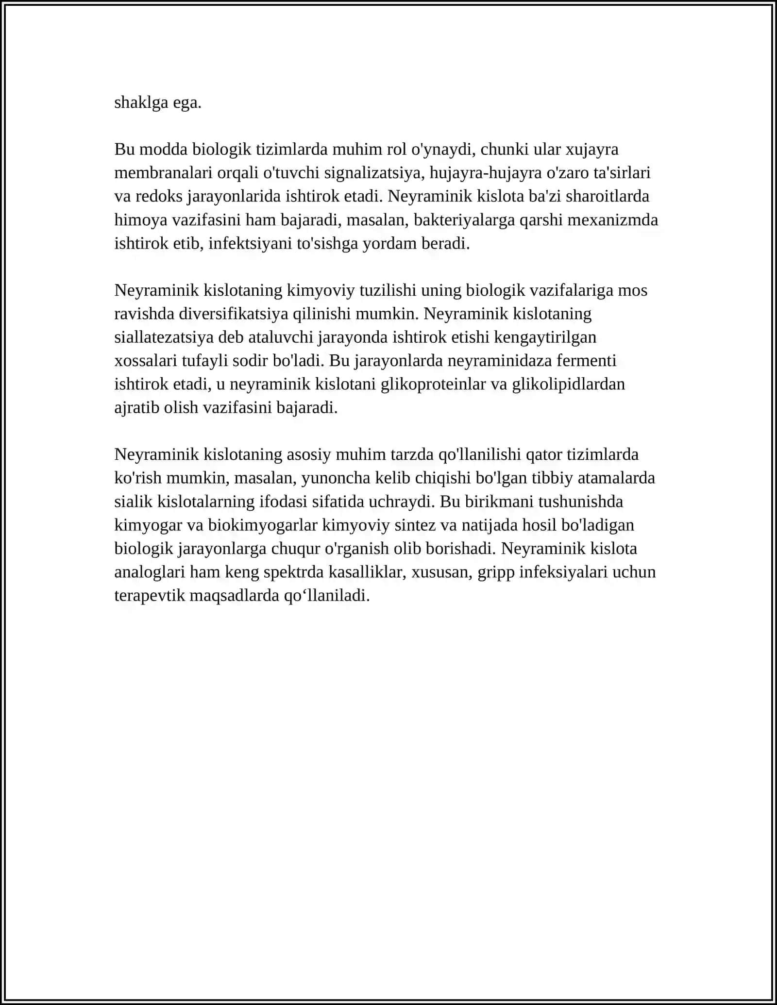 NEYRAMIN KISLOTA VA UNING XOSILALARINING TUZILISHI VA BIOLOGIK XOSSALARI 4