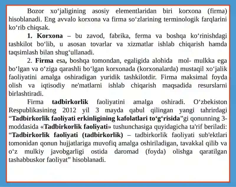 FIRMA VA ULARNING TASHKILIY-IQTISODIY ASOSLARI 4