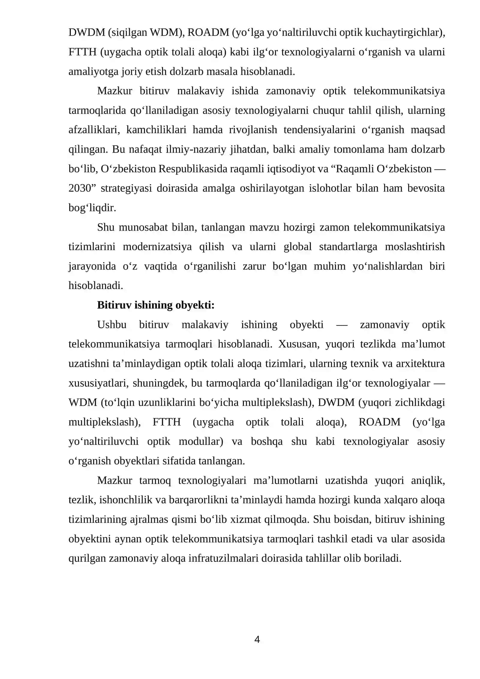 zamonaviy optik telekomunikatsiya tarmoqlarida qollaniladigan texnologilar 4