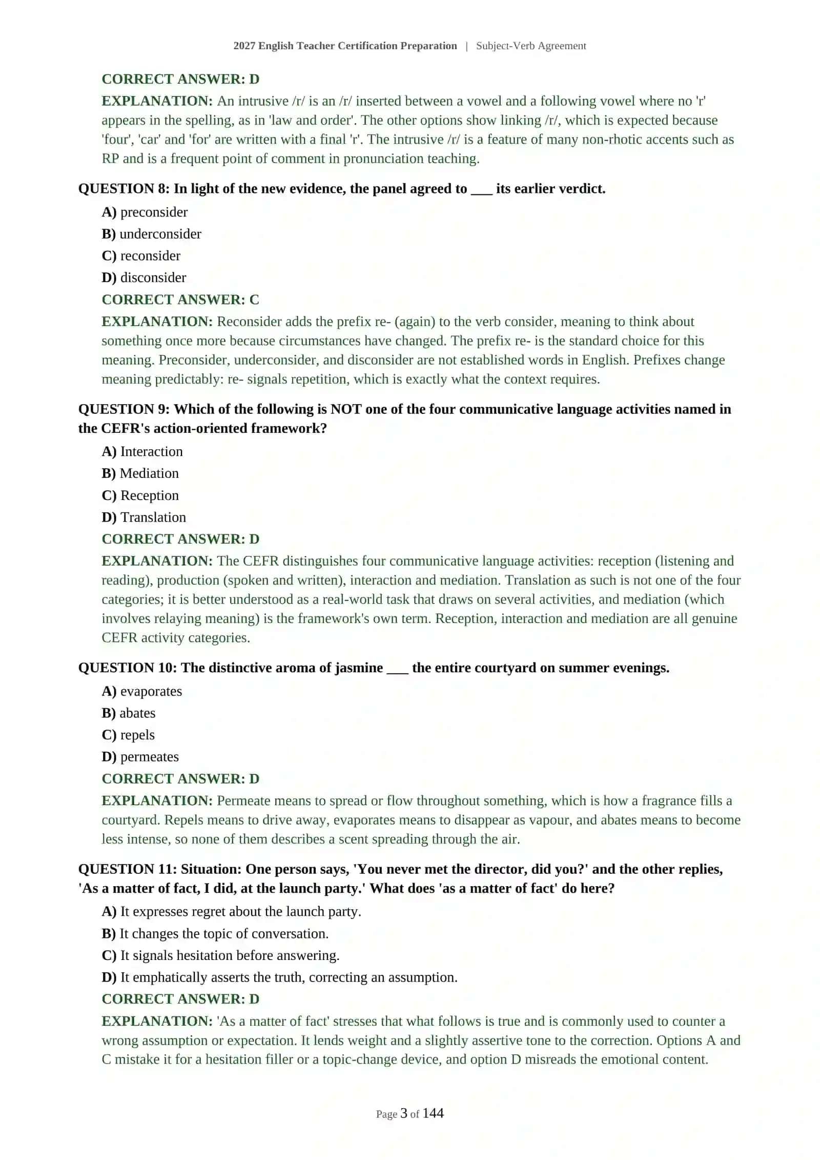 ENGLISH TEACHER PRACTICE TEST - SUBJECT-VERB AGREEMENT - 2027 CERTIFICATION PREPARATION (600 QUESTIONS) 4