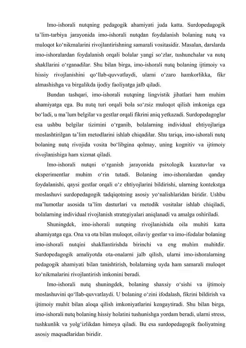 Imo-ishorali nutqni bilishi va kar bolalar ta'lim-tarbiyasi jarayonida qo‘llab olishining surdopedagoguchun ahamiyati 4