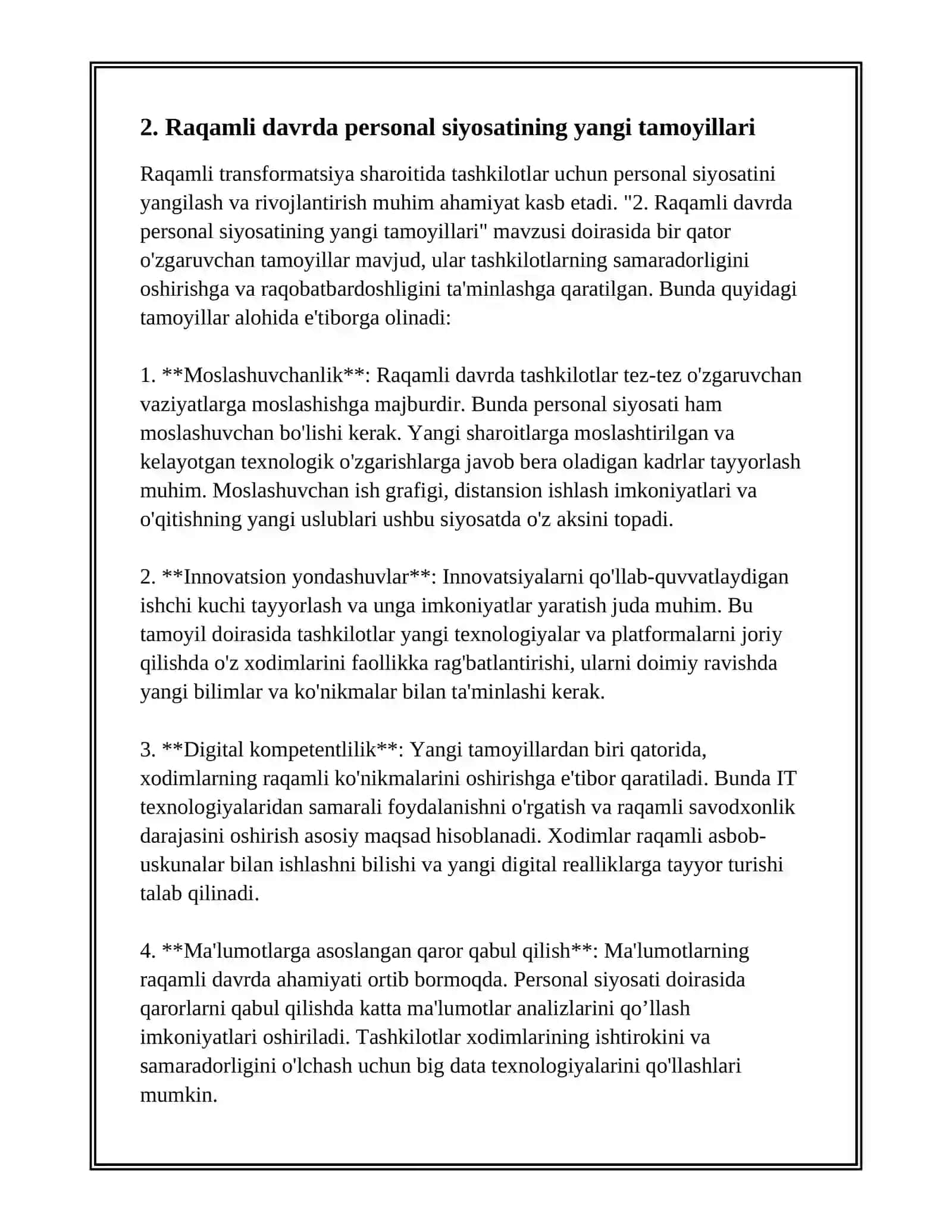 RAQAMLI TRANSFORMATSIYA SHAROITIDA TASHKILIY MAQSAD VA PERSONAL SIYOSATINING EVOLYUTSIYASI 4