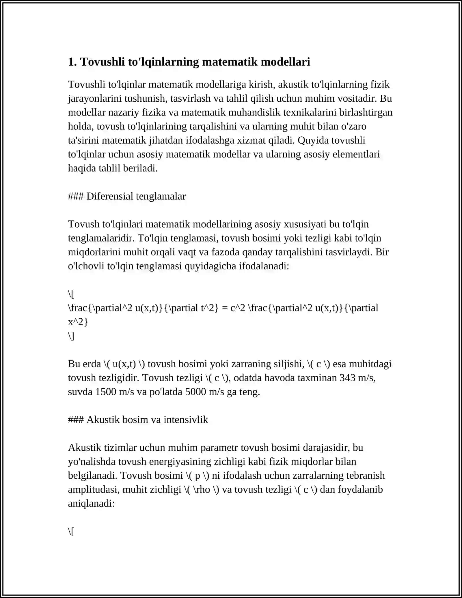 Tovushli to'lqinlarning matematik modellari 4