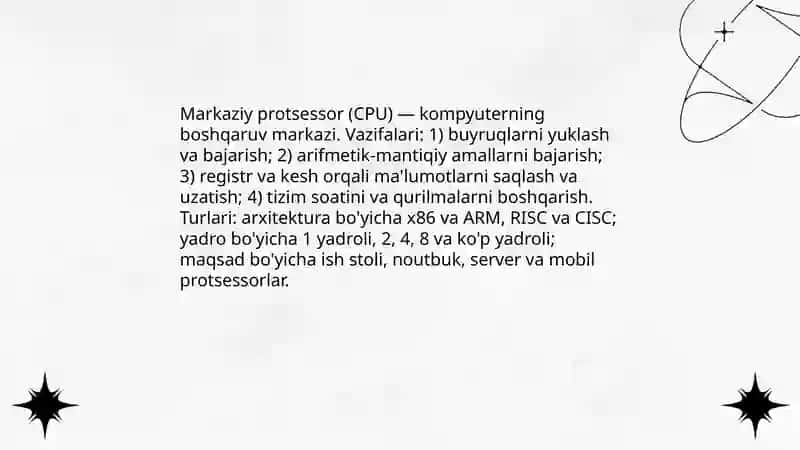 Kompyuterning asosiy qurilmalari haqida maʼlumot bering 4