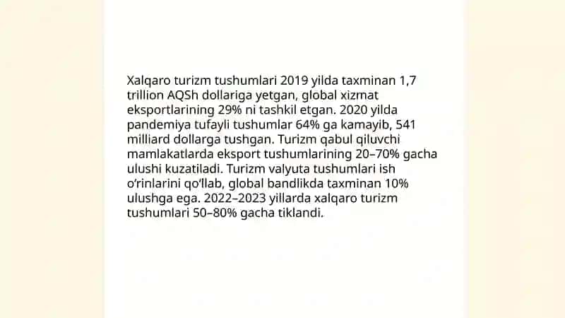 JAHON IQTISODIYOTIDA TURIZMNING O'RNI 4