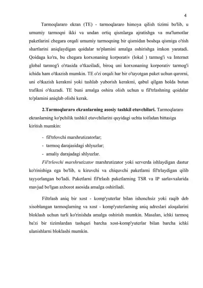Tarmoqlararo ekran texnologiyasi imkoniyatlari. 4