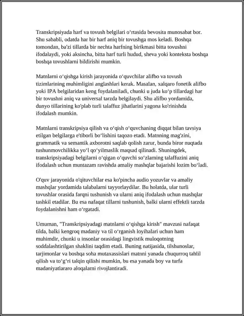 TRANSKRIPSIYADAGI MATNLARNI OʻQISH VA YOZISH 4
